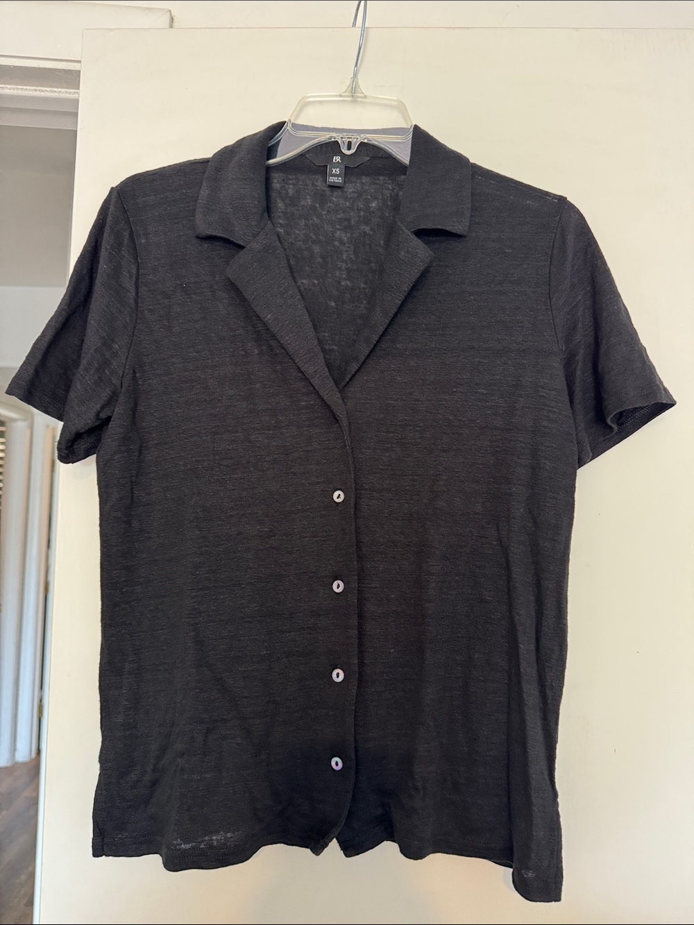 Banana Republic Black Short-Sleeve Camp Collar Button Shirt